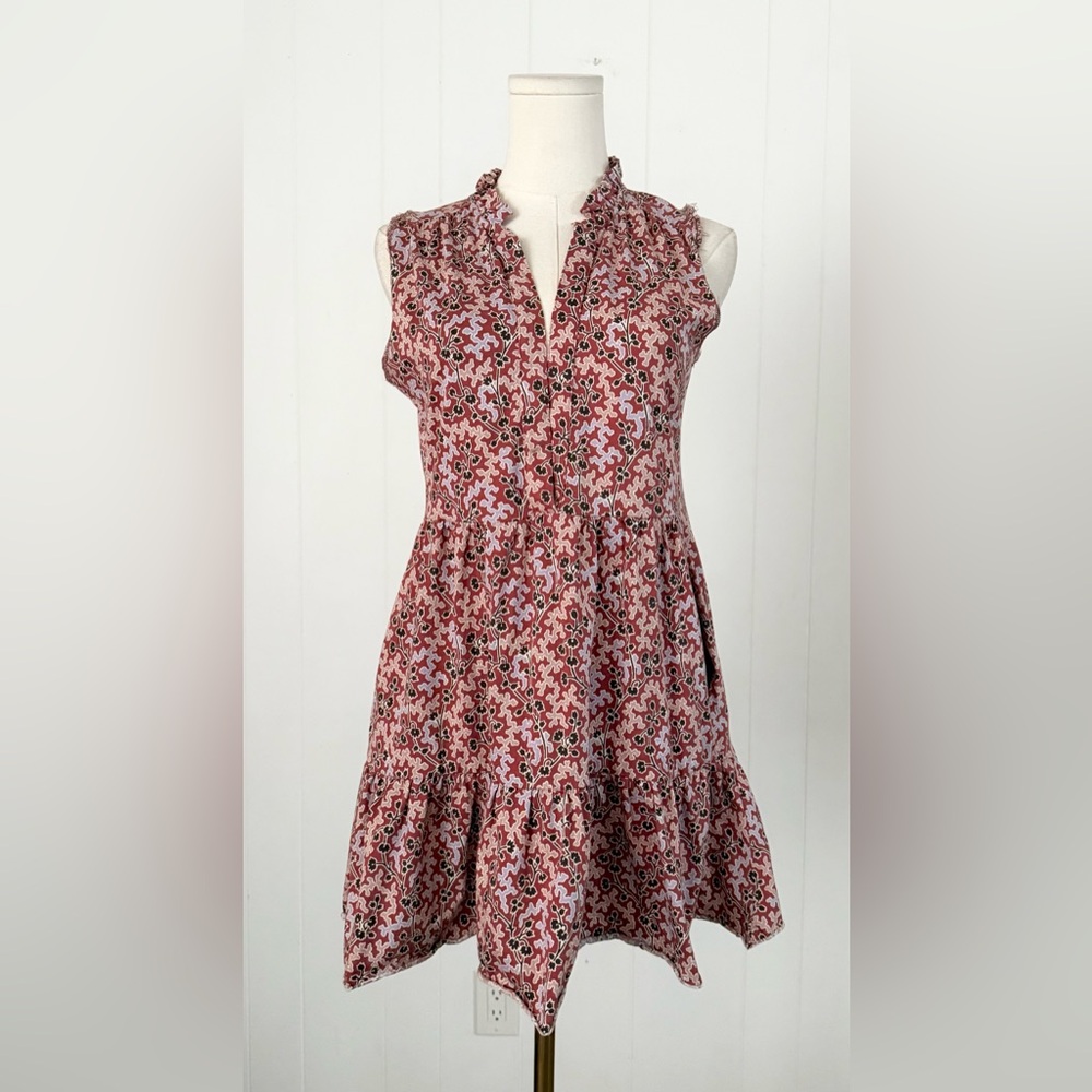 ME+EM Climbing Buds Print Short Tiered Slub Dress Size US 4 ALTERED - READ DESC